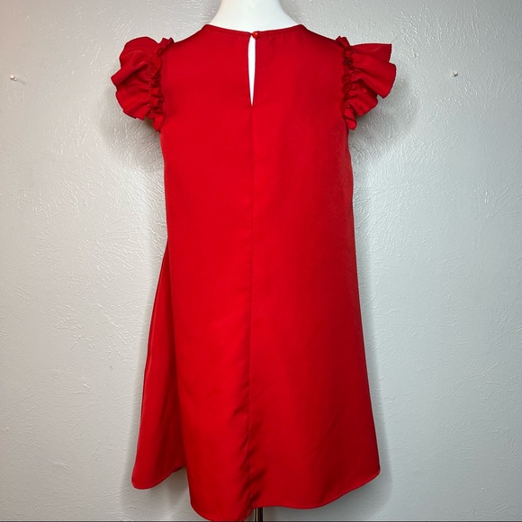 Red Babydoll Style Dress with Ruffle Cap Sleeves and Keyhole Back. Size Small - Picture 4 of 4
